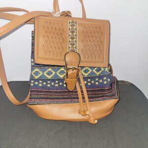 Woven Blue Stripe Mini Backpack Purse